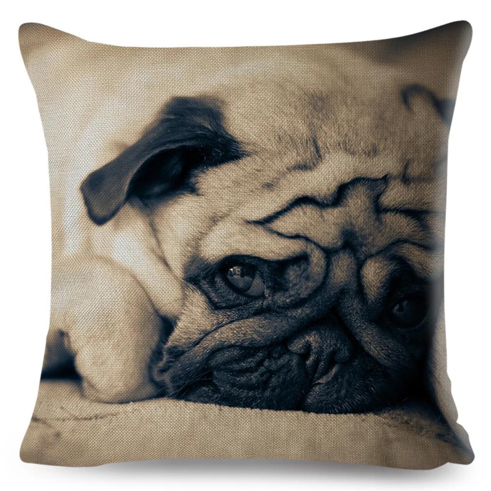 Both Sided Pug Dog Print Cushion Cover Decoration Pet Animal Pillow Case for Sofa Home Car Linen Pillowcase 45x45cm