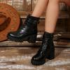 Модные ботильоны на высоком каблуке плюс флис, блочный каблук, повседневный стиль, академия, ветер, платформа, большой размер, ботильоны средней высоты для женщин