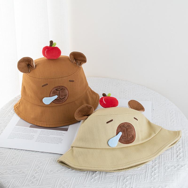 Capybara Apple Cartoon Sun Hat With Adjustable Brim For Summer Beach Leisure Girls