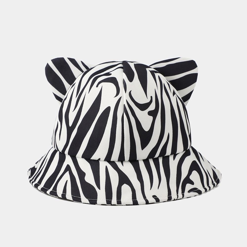 Cow/ Leopard Print Bucket Hat Cat's Ears Basin Hats New Panama Fishing Cap Unisex