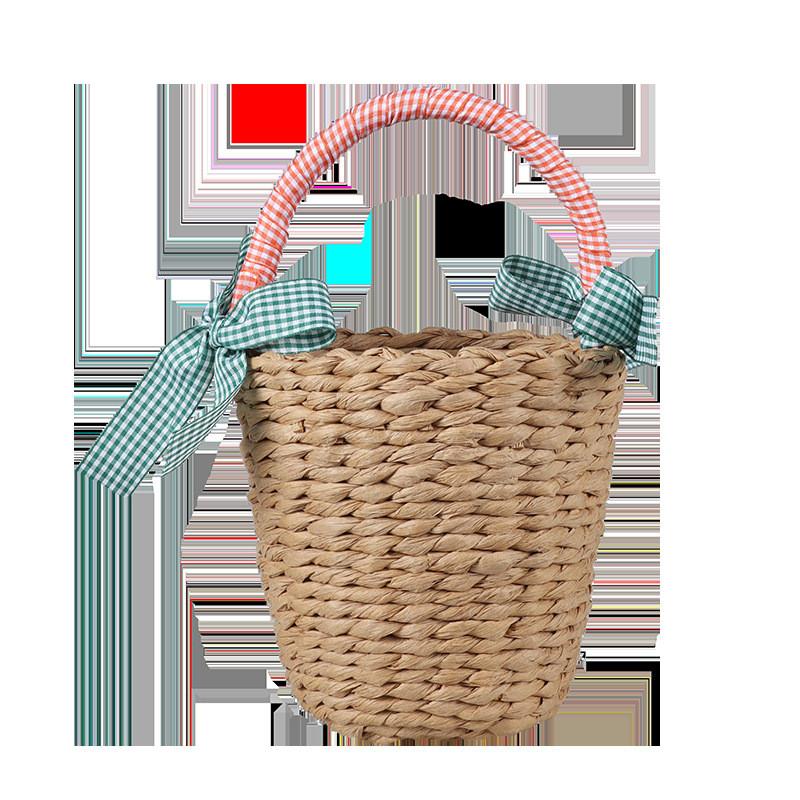 Weaving Mini Bucket Bag Kids Spring Summer Season Basket Vacation Beach Handbag