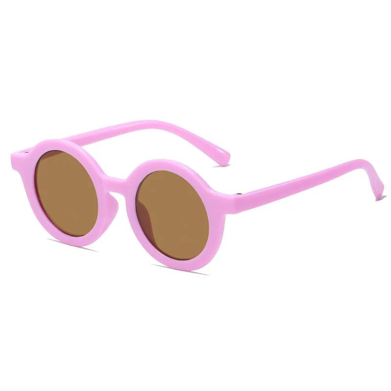 New Fashion Round Frame Candy Colored Sunglasses for Baby Retro Solid Color Uv Protection Round Convenience Glasses for Children