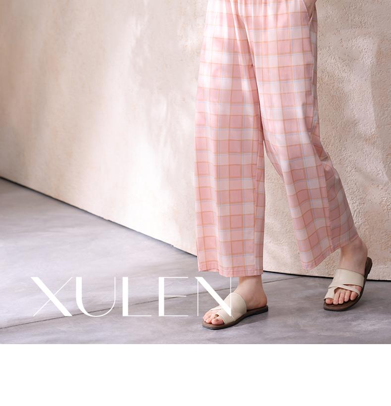 Xuan Liang [pure cotton] cool sleeping pants for women, spring and summer loose plaid cropped pants, long pants that can be worn as home pants
