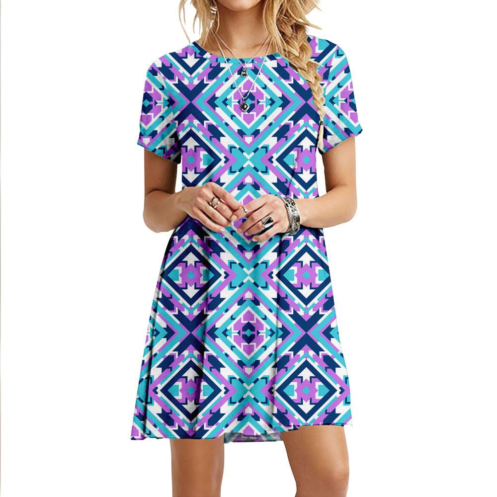 2025 Новое летнее женское винтажное платье с 3D-принтом, модное женское платье большого размера с коротким рукавом, повседневное свободное платье с круглым вырезом, Vestidos