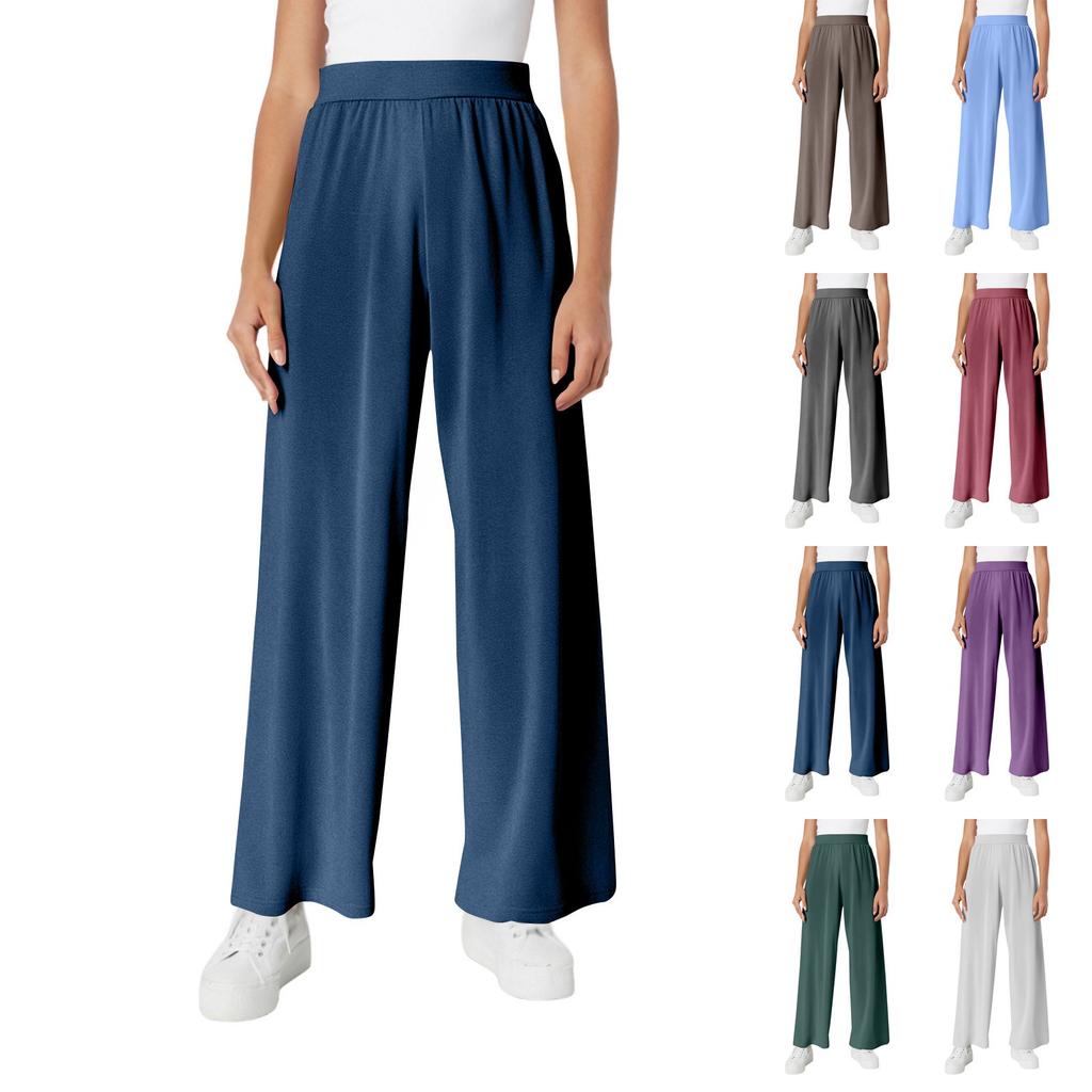 Women's Casual Drawstring Elastic Waist Pants Comfortable Straight Yoga Loose Solid Color Pants