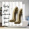 Luxurious Golden High Heel Design Waterproof Shower Curtain For Bathroom Decoration Girls Just Wanna Have Fun