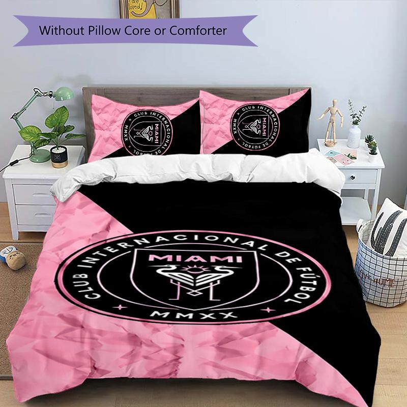3pcs Inter Miami CF pattern bedding set duvet cover set includes duvet cover &pillowcases,perfect all season bedroom decoration&gift
