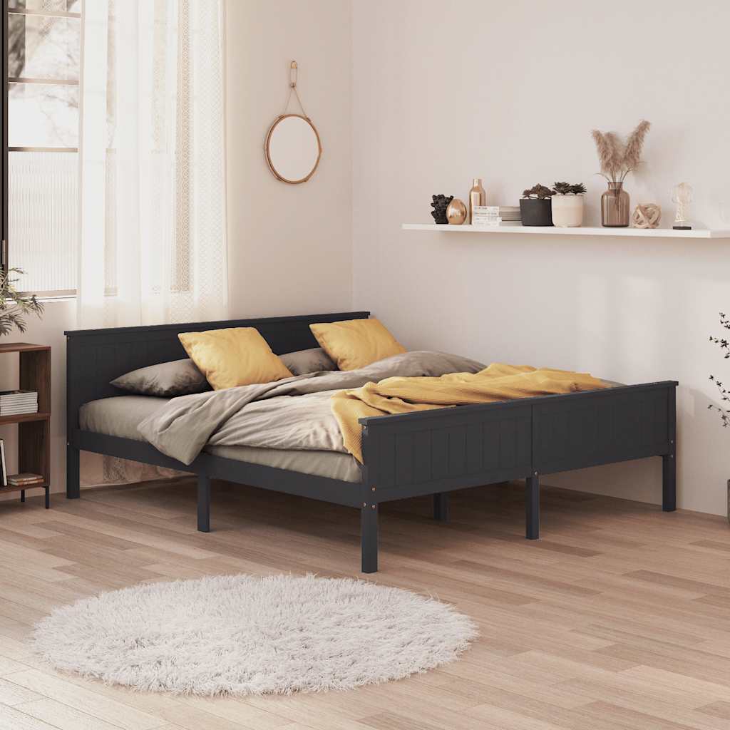 Solid Wood Bed Gray Pine 200 x 200 cm