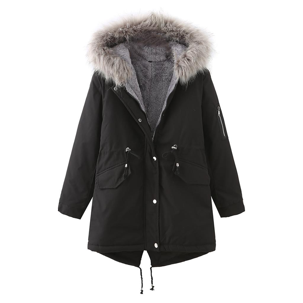Women's Winter Long Thickening And Velvet Keeping Warm Casual Coat With Hat