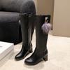 Черные высокие сапоги на каблуке, женские, новые, на толстом каблуке, на платформе, женские сапоги выше колена, зимняя теплая женская обувь, Botas Mujer