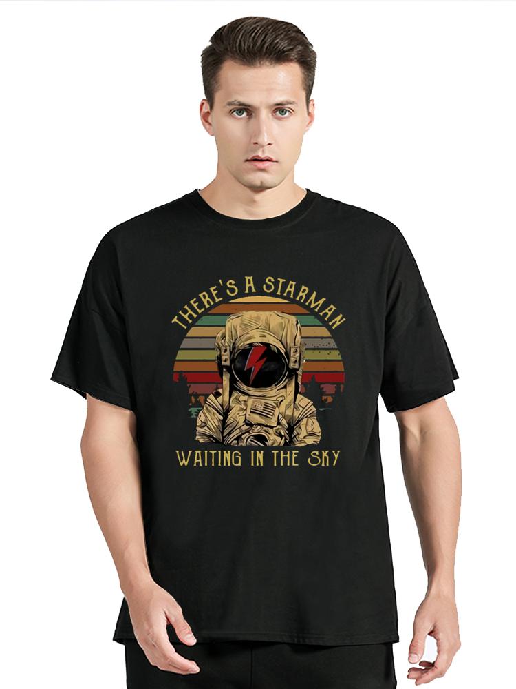 Men T Shirt There's A Starman Waiting In The Women T-shirt Men's Clothing Oversized Graphic Cot