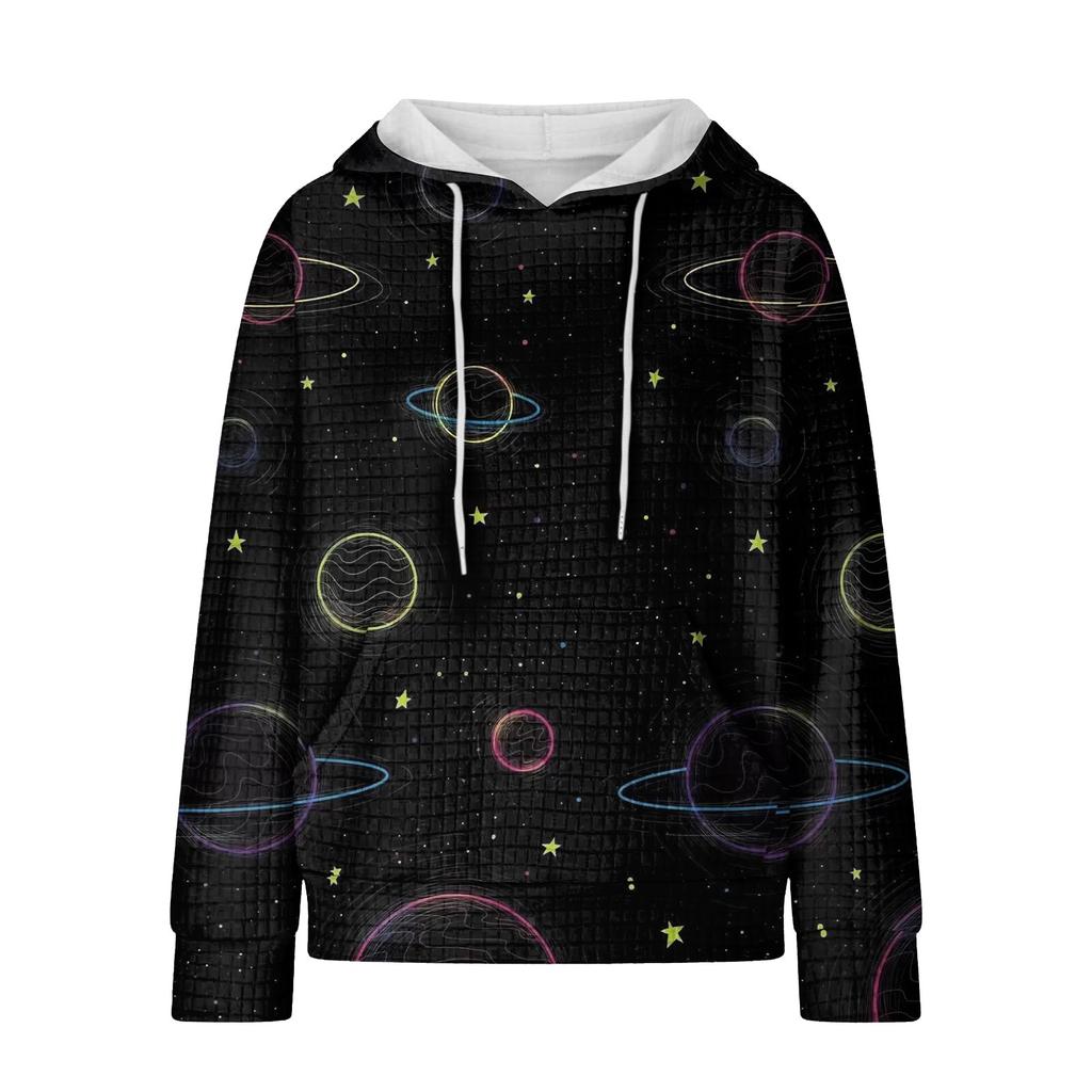 Женские повседневные толстовки с капюшоном и шнурком с длинным рукавом и принтом, пуловер с карманами