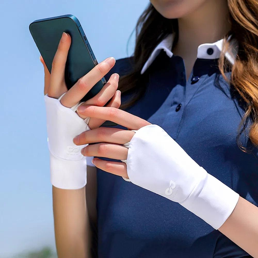 Solid Color Sunscreen Gloves Elastic Ice Silk Mittens Sports Half Finger Golf Gloves Outdoor
