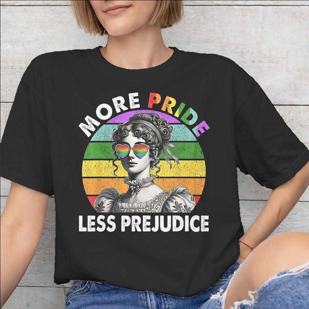 All Seasons More Pride Less Prejudice T Shirt For Unisex Pure Cotton Tee Shirt Short Sleeve Tops