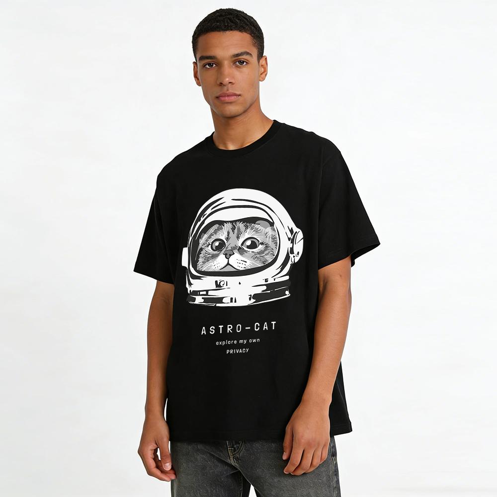 Cute Space Cat Print Casual T-Shirt Unisex Trendy Fun Top Pure cotton T-shirt