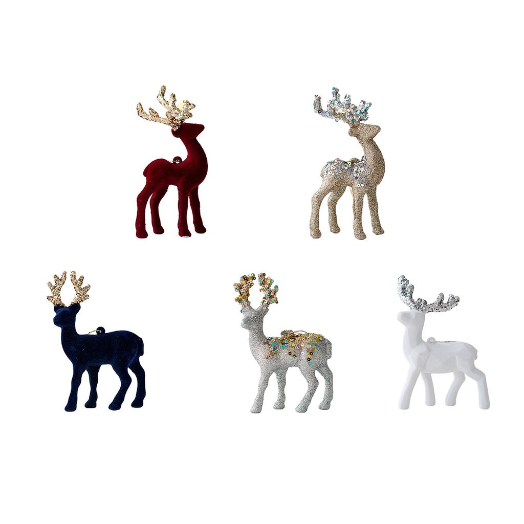 Christmas Elk Deer Pendant Sequins Flocked Reindeer Ornament for Christmas Tree Hanging Pendants Home Desktop Decoration