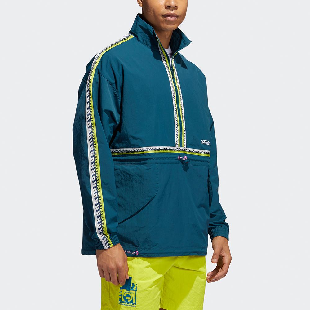 Adidas Originals Trefoil Taped Anorak Half-Zip Pullover Sports Jacket Men Outerwear Teal-Green GN3894