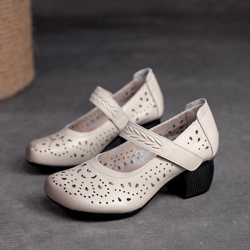 Johnature Женские сандалии, летние туфли-лодочки из натуральной кожи в стиле ретро, ​​удобная дышащая женская обувь на среднем каблуке