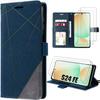 Case for Samsung Galaxy S24 FE (not for S24) - Navy Blue Synthetic Leather + 2 Scratch-Resistant Tempered Glasses