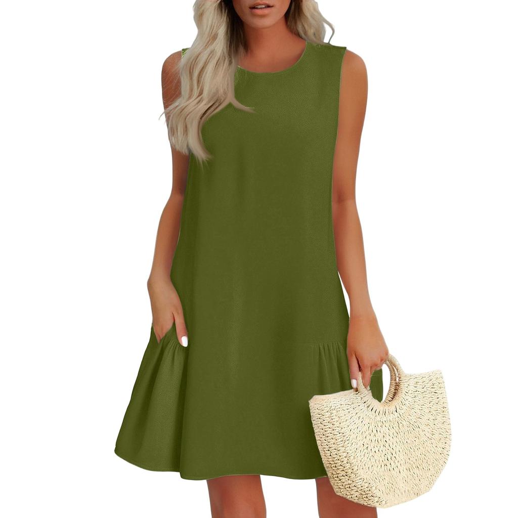Women's Fashion Casual Sleeveless Round Neck Ruffle Dresses