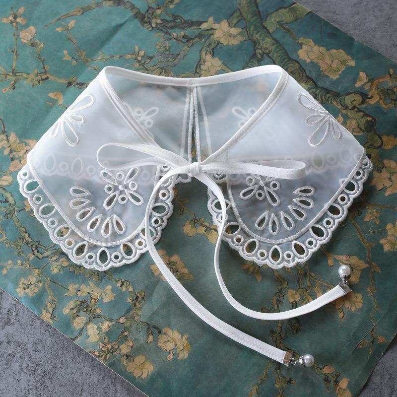 Embroidery Fake Collar Women Detachable Collars Big Lapel White False Collar Shirt Shawl Kragen Sahte Yaka Kraagje Nep Dames