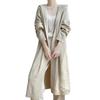 Women's Hooded Over-the-Knee Wool Knitted Cardigan - Thick, Loose, Buttonless Outerwear for Autumn/Winter
