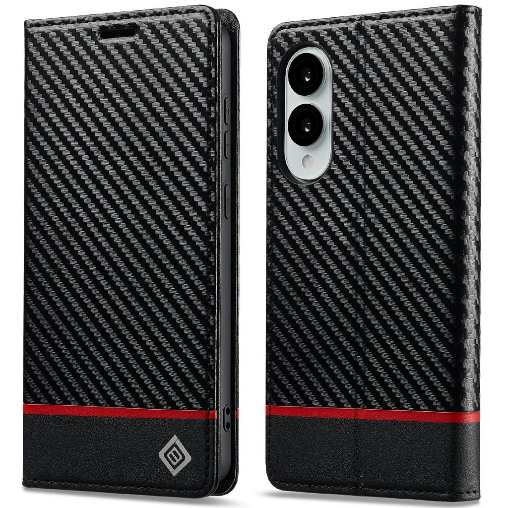LC.IMEEKE For Samsung Galaxy S25 Edge Case Carbon Fiber Texture Phone Cover Stand Card Holder