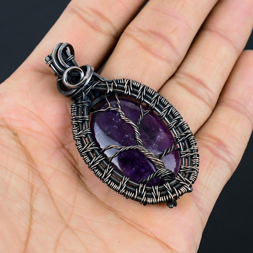 Tree Of Life Amethyst Gemstone Handmade Pure Copper Wire Wrap Jewelry Pendant For Thanksgiving Gift