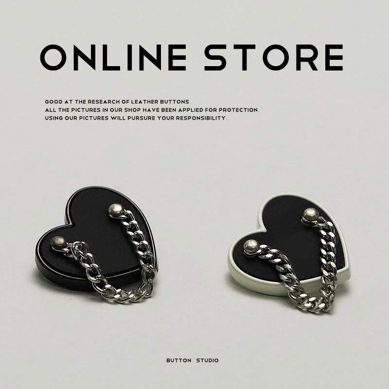 5Pcs Xiaoxiang Celebrity Chain Love Button Black Metal Button Suit Jacket Leather Coat Decorative Button