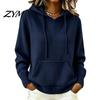 Relaxed Fit Hoodies Women Knit Hoodie for Fall Winter, Long Sleeve Pullover Sweater Cozy Autumn Outerwear with Front Pocket, Solid Color Casual Hooded