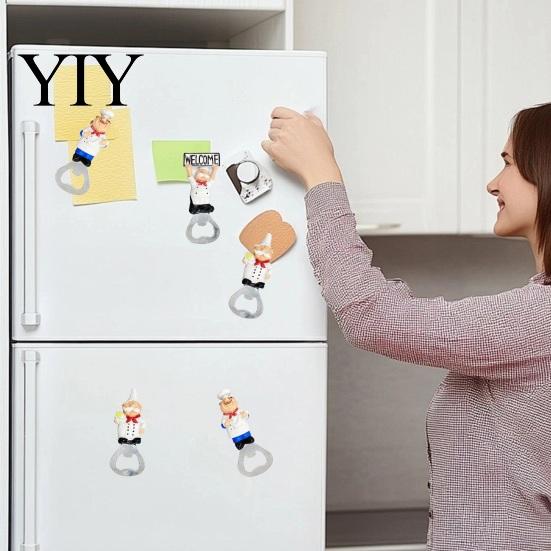 Kitchen Gadgets for Barbecue Grill Refrigerator Magnet Bottle Opener, 3D Cartoon Chef Resin Beer Cute Decor Home Soda Manual Can Punch Opener
