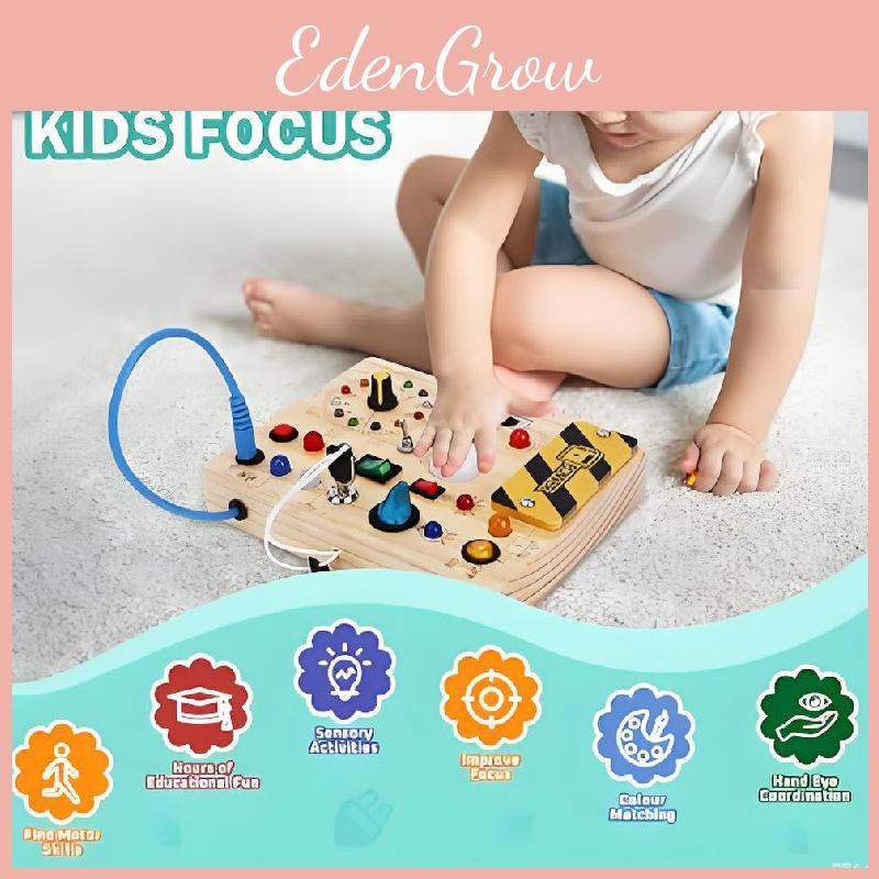 Board Busy Montessori Kids Activity Wooden Toy With Switches Led Sensory Light