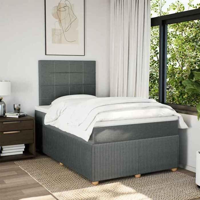 Maison Exclusive - Sommier à lattes de lit avec matelas gris foncé 120x190cm tissu