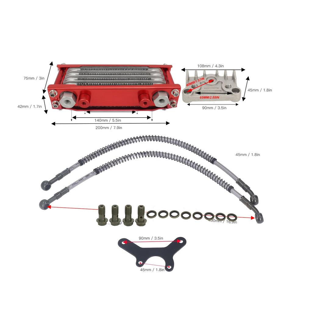 Motorcycle Cooler, 17PCS Motorcycle Cooler Radiator Set, 4 Row