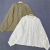 Винтажные рубашки женские весенне-летние оборками воротник сплошной цвет свободные плиссированные повседневные блузки