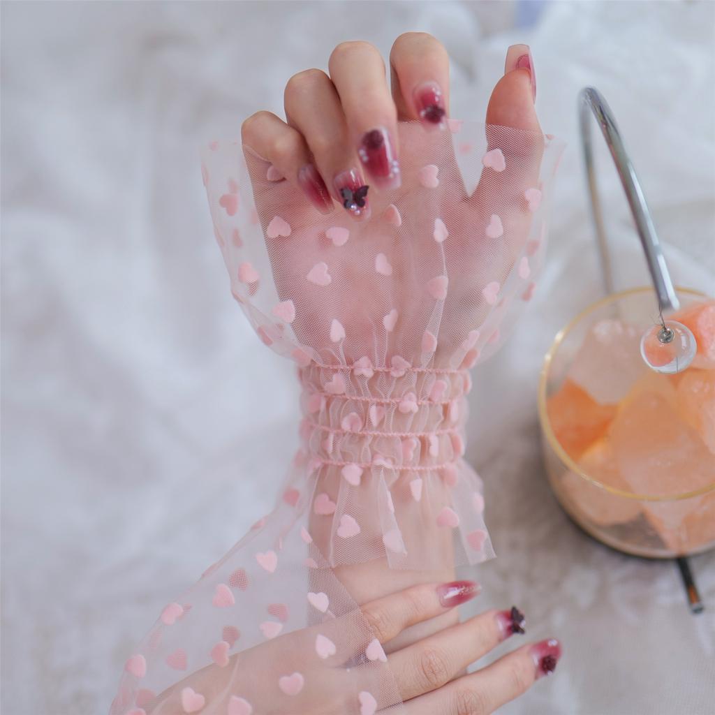 Сетчатые нарукавники с сердечками для фотосъемки ногтей, дышащая прозрачная ткань, эластичные манжеты, модные аксессуары