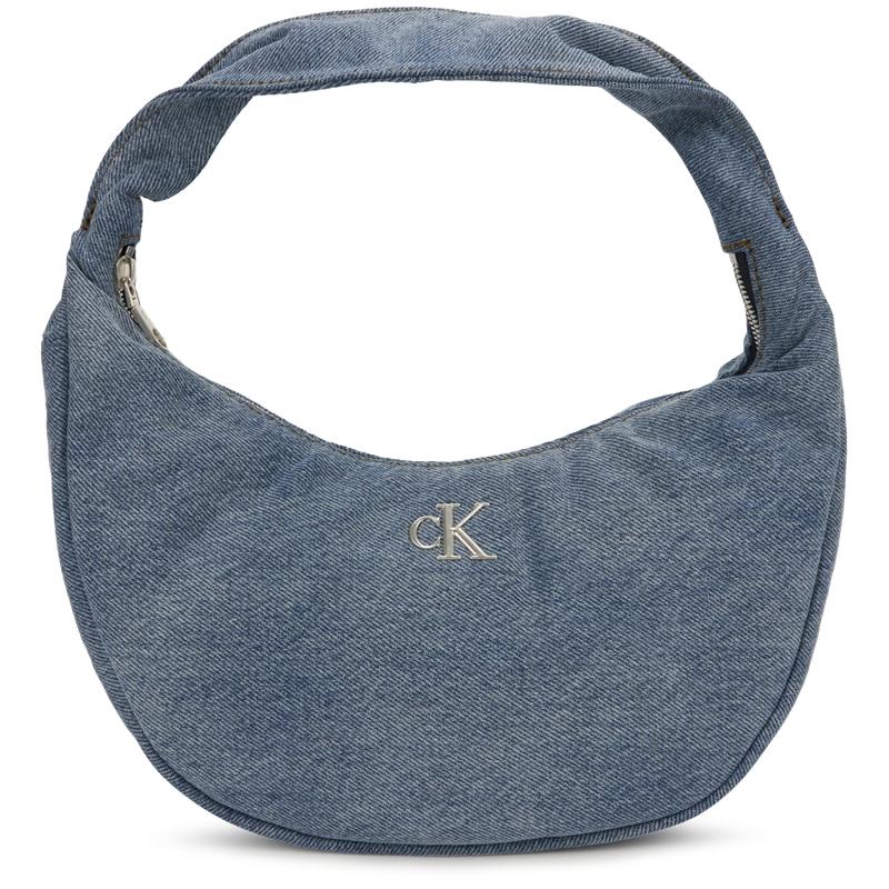 Calvin Klein Элегантная Женская Сумка-Клатч на Плечо из Металлической Ткани для Поездок Сумка-Пельмень Среднего Размера Джинсовый Светло-Синий 4F3207G-VGO