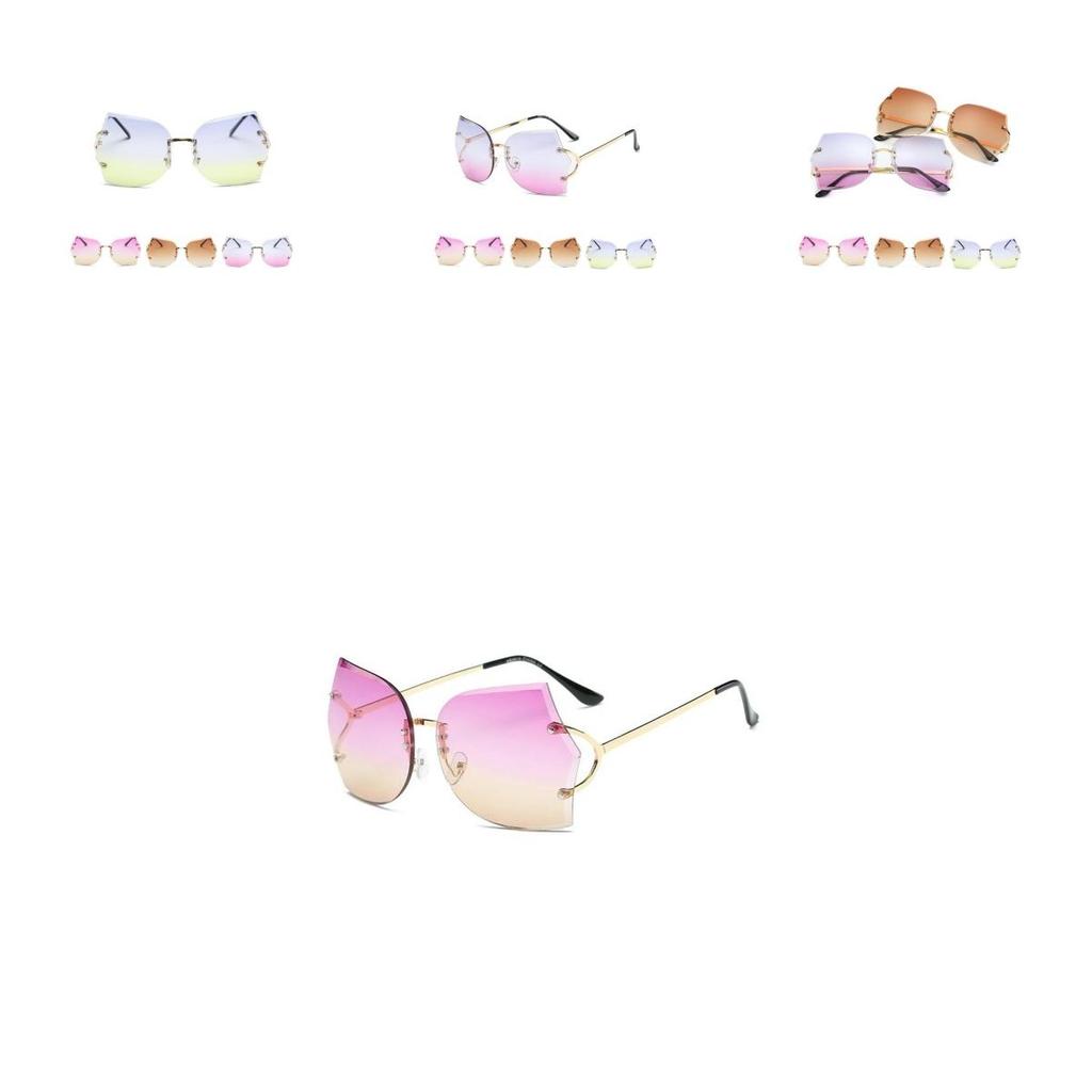 Rimless Transparent Women Glasses Oversized Clear Lens Sunglasses Color Gradient