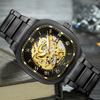 Men's Fashion Business Accessories Luminous Square Hollow Dial Precision Steel Waterproof Automatic Mechanical Watch