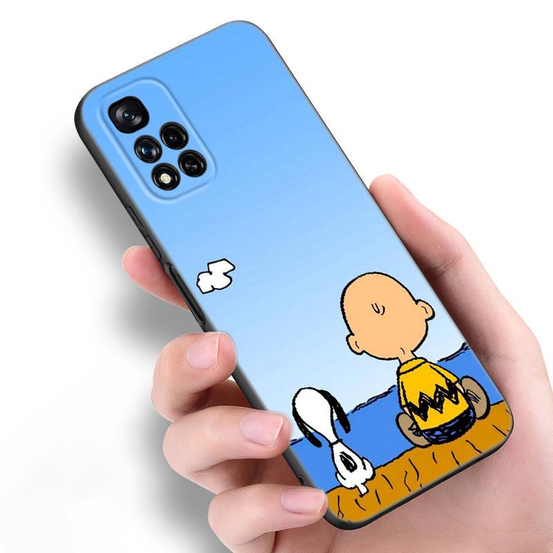 Cartoon Kawaii Snoopy Black Silicone Phone Case For Xiaomi POCO X3 X4 NFC F5 M3 M4 M6 X5 X6 Pro F3 F4 GT 5G C55 C65 M5
