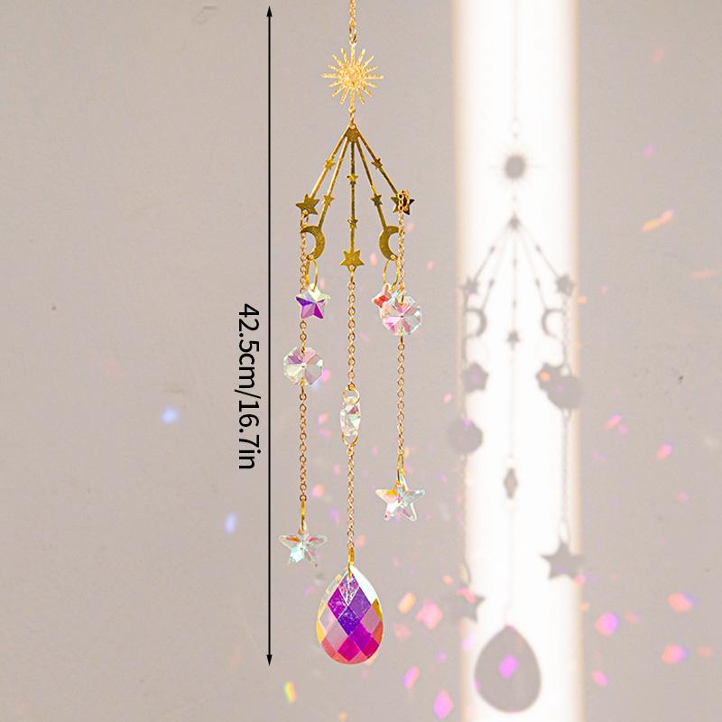 Crystal Suncatcher Moon Star Rainbow Sun Catcher Wind Chime Pendant Sun Catcher Pendants Outdoor Garden Yard Hanging Decor