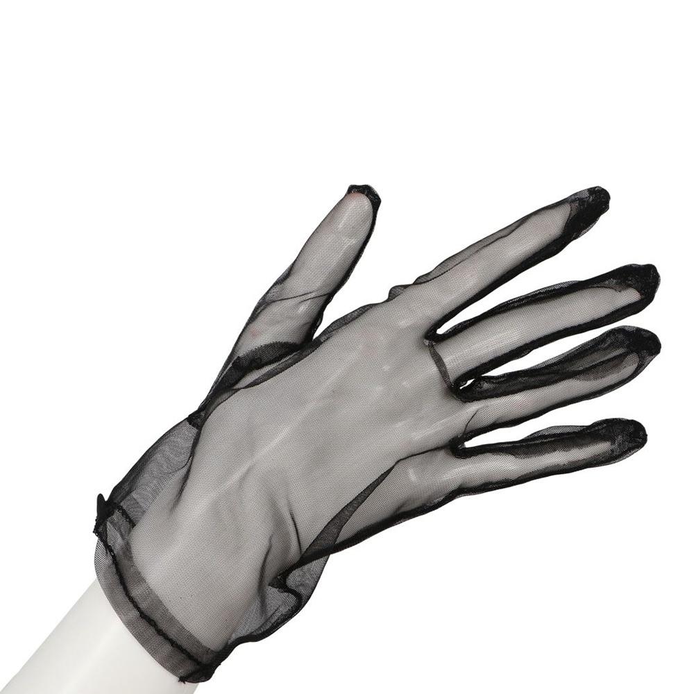 Girls White Faux Silk Transparent Black Ultra Thin Opera Gloves Finger Gloves Mesh Short Gloves