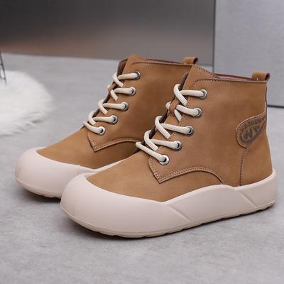 Женская обувь Зимние ботинки Корейские плюшевые Комфортные Для улицы Противоскользящие Хлопковые ботинки Зима На шнуровке Платформа Короткие ботильоны