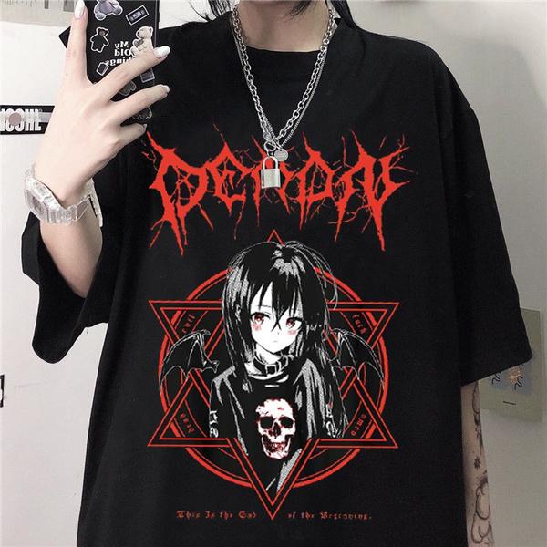 Harajuku T-Shirt Aesthetic Gothic Punk Cartoon Short Sleeve O-Neck Tops Women Summer Loose Oversize Street Clothes