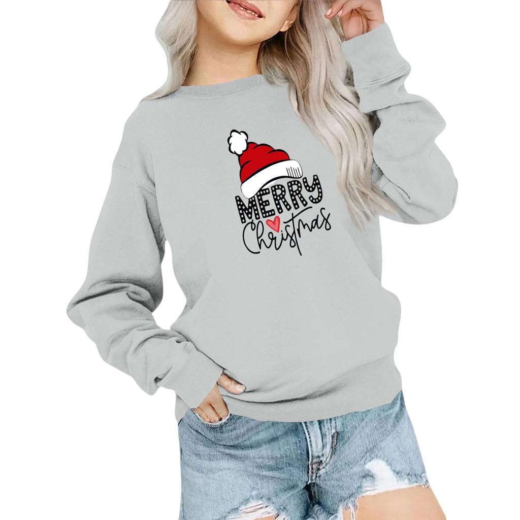 Kids' Fashion Loose-Fit Casual Long-Sleeve Christmas Print Oversized Crewneck Sweatshirt