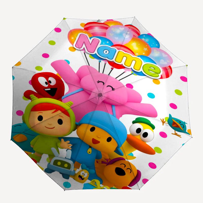 Custom Name Pocoyo Theme Automatic Umbrella, Lightweight & Portable, 8 Rib, Perfect for Outdoor Travel, Birthdays, Christmas, Gifts.
