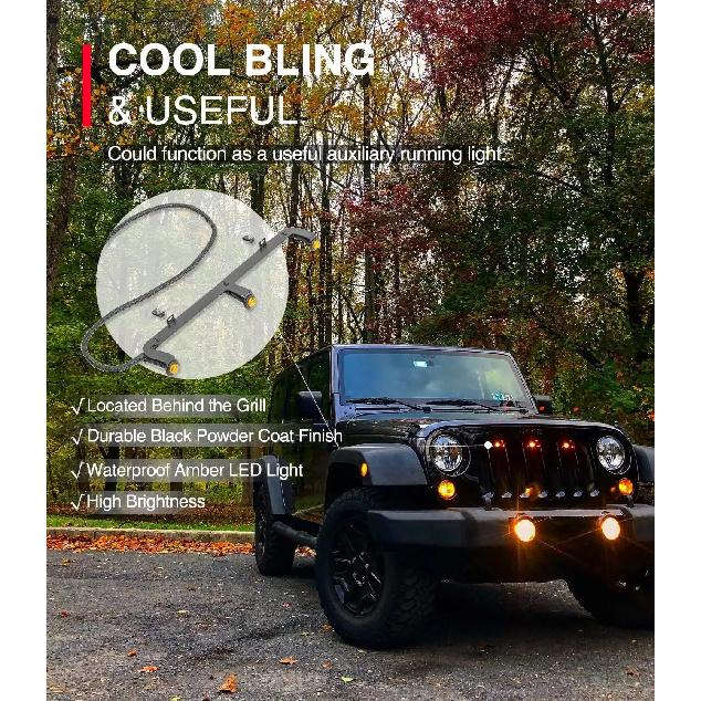 YMT Pre-Runner LED Grille Light Bar Kit for 2007-2018 Jeep Wrangler JK 2-Door/Unlimited 4-Door (JK), Plug & Play Waterproof