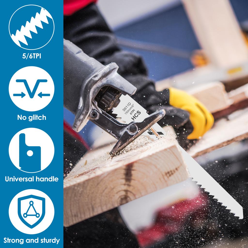 12PCS Reciprocating Saw Blade Wood Pruning Saw Blade 6/9 Inch 6/5tpi High Carbon Steel for Cutting Plywood Plastic Plate Ribs