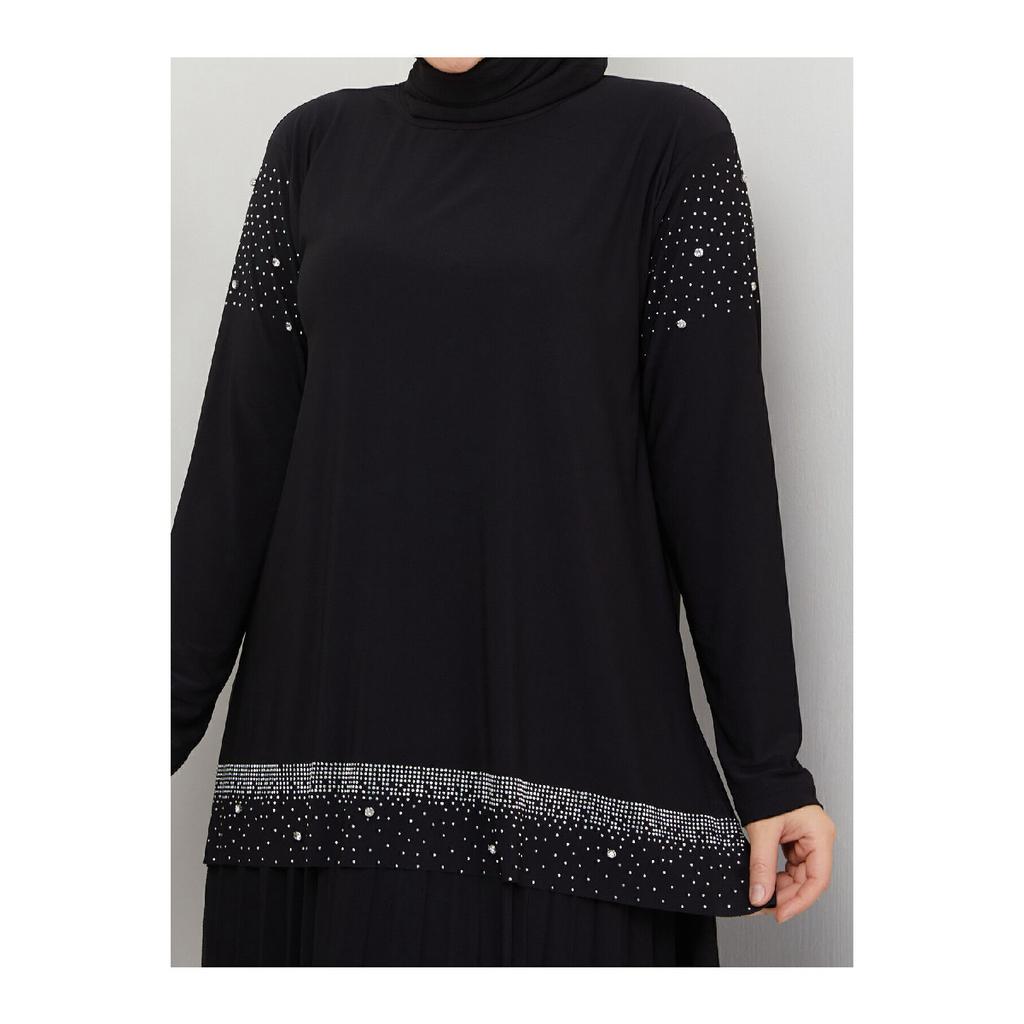 Женская черная песчаная передняя часть и рукава, блузка с вышивкой Dms, юбка, плиссированная двойная юбка в хиджабе, комплект