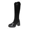 Fashion 2024 Autumn-winter Patent Leather V-mouth Female Autumn-winter New High Heel and Large Tube Girt Knight Boots